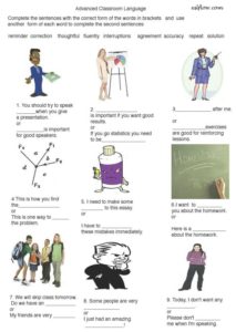 Advanced-classroom-language and vocabulary exercise