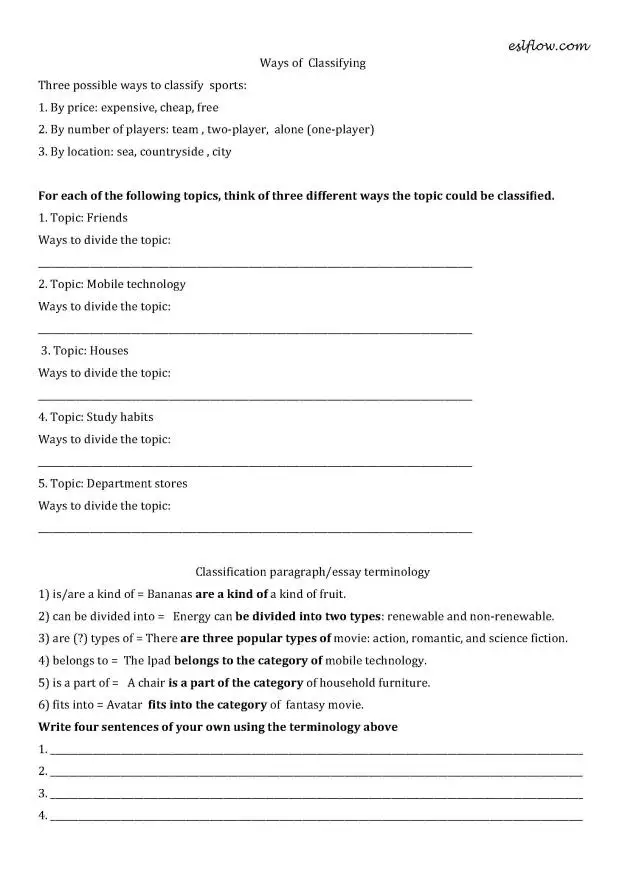 classification essay activities