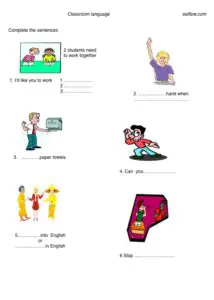 Classroom-language and vocabulary worksheet