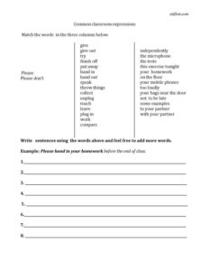 Common classroom expressions for ESL worksheet