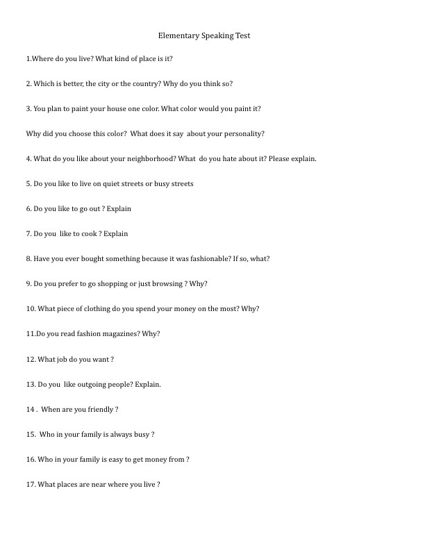 Elementary test. Speaking Elementary. Speaking Test Elementary. Elementary speaking questions for Exams. Placement Test speaking Cards.