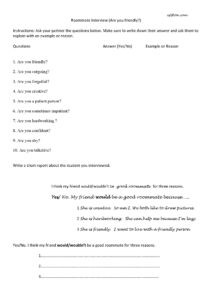 Roommate interview speaking activity for elementary ESL classses
