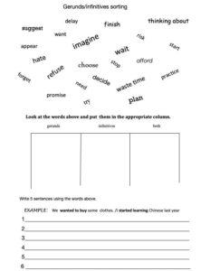 Gerunds and infinitives sorting exercise worksheet