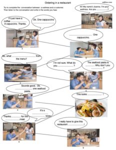 Ordering in a restaurant vocabulary and expressions ESL worksheet