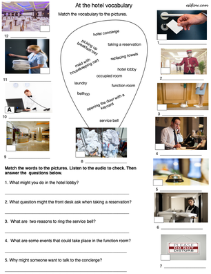 Hotel vocabulary and language exercises - Eslflow