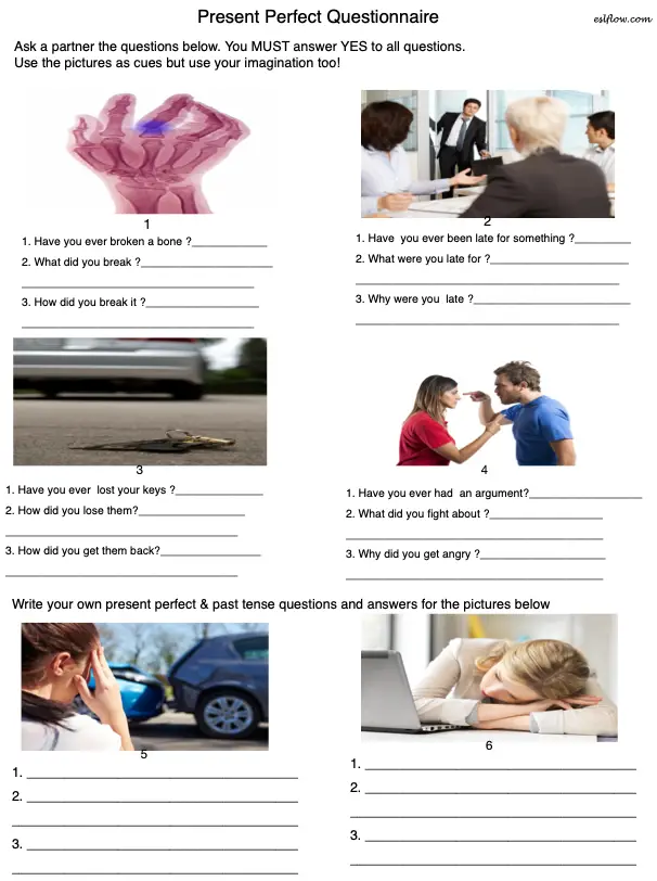 Present perfect questionnaire speaking activity