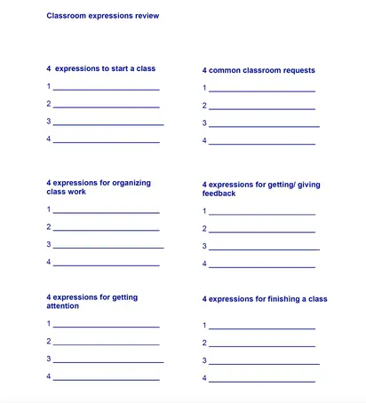 9 classroom language vocabulary and expressions exercises