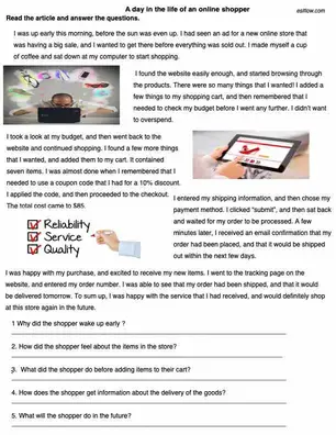 18 topical reading comprehension worksheets for esl classes